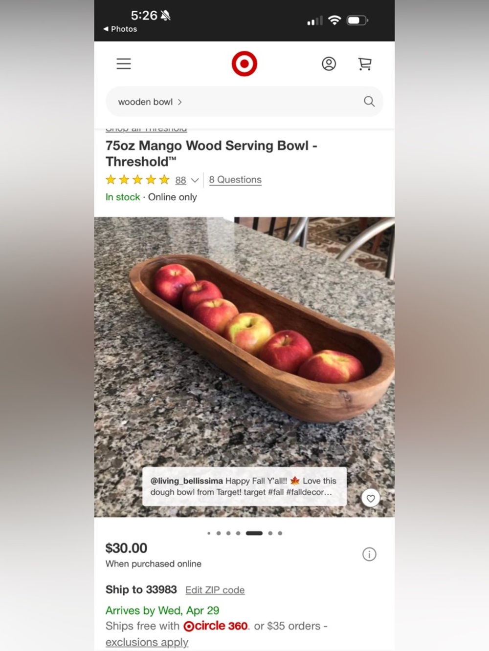 Threshold Mango Wood Serving Bowl